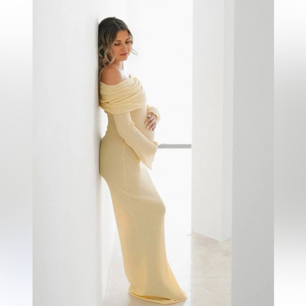Elegant Yellow Off-Shoulder Maternity Dress